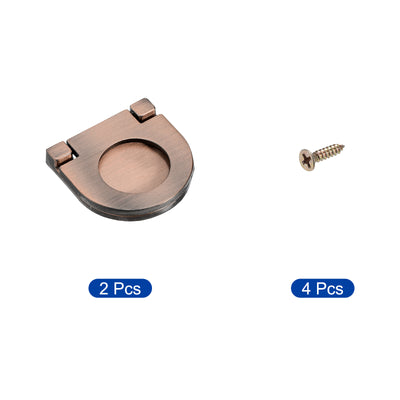 Harfington Uxcell 2Pcs Flush Pull Handle, 1.38Inch Hidden Recessed Furniture Grip Ring Pull,Copper