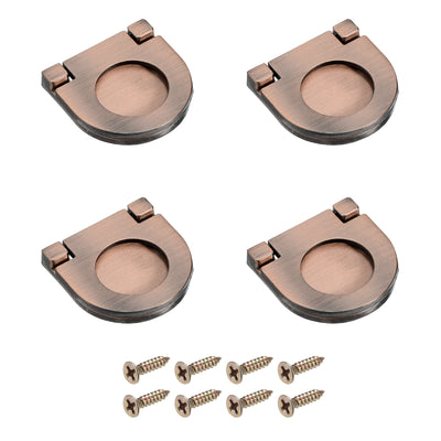 Harfington Uxcell 4Pcs Flush Pull Handle, 1.38Inch Hidden Recessed Furniture Grip Ring Pull,Copper