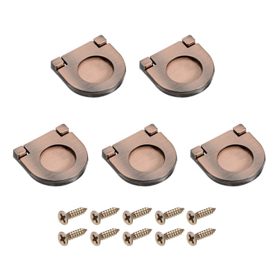 Harfington Uxcell 5Pcs Flush Pull Handle, 1.38Inch Hidden Recessed Furniture Grip Ring Pull,Copper