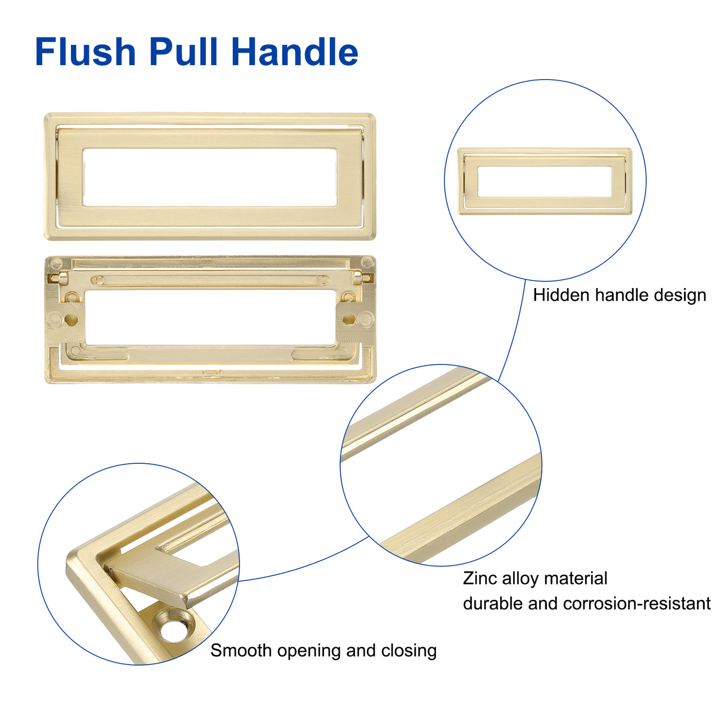 uxcell Uxcell 2 Pcs Flush Pull Handle, 3.8 Inch Hole Center Recessed Furniture Grip, Gold