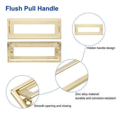 Harfington Uxcell 2 Pcs Flush Pull Handle, 3.8 Inch Hole Center Recessed Furniture Grip, Gold