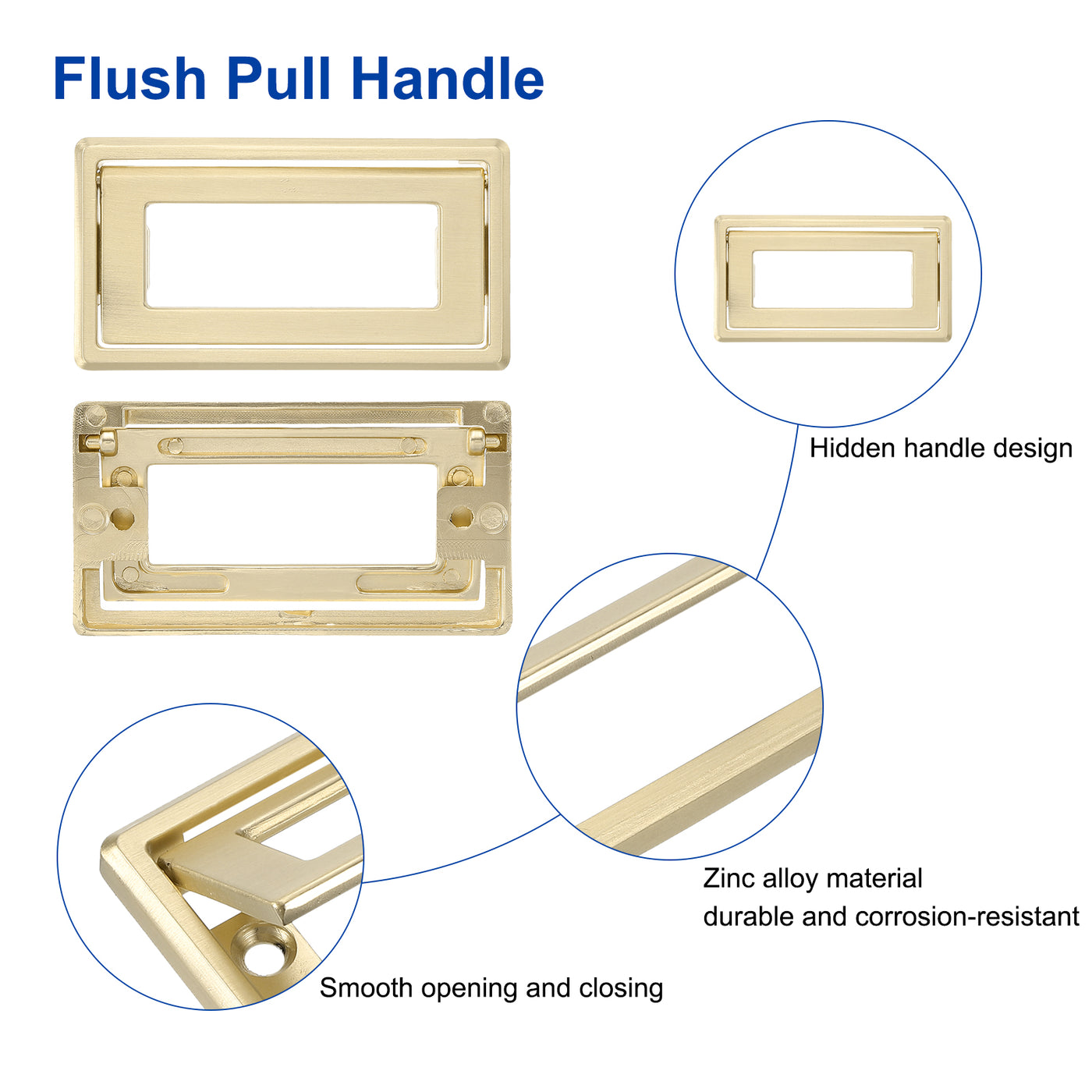 uxcell Uxcell 2 Pcs Flush Pull Handle, 2.5 Inch Hole Center Recessed Furniture Grip, Gold