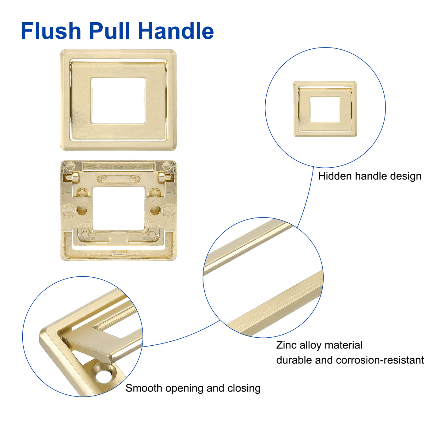 uxcell Uxcell 2 Pcs Flush Pull Handle, 1.3 Inch Hole Center Recessed Furniture Grip, Gold