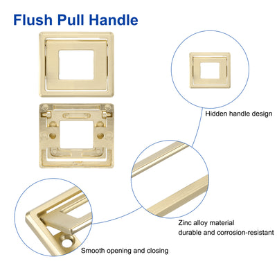 Harfington Uxcell 2 Pcs Flush Pull Handle, 1.3 Inch Hole Center Recessed Furniture Grip, Gold