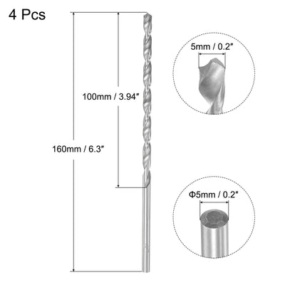 Harfington Uxcell 5mm Twist Drill Bits, High-Speed Steel Extra Long Drill Bit 160mm Length 4pcs