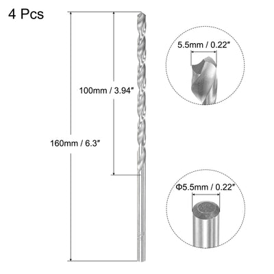 Harfington Uxcell 5.5mm Twist Drill Bits, High-Speed Steel Extra Long Drill Bit 160mm Length 4pcs