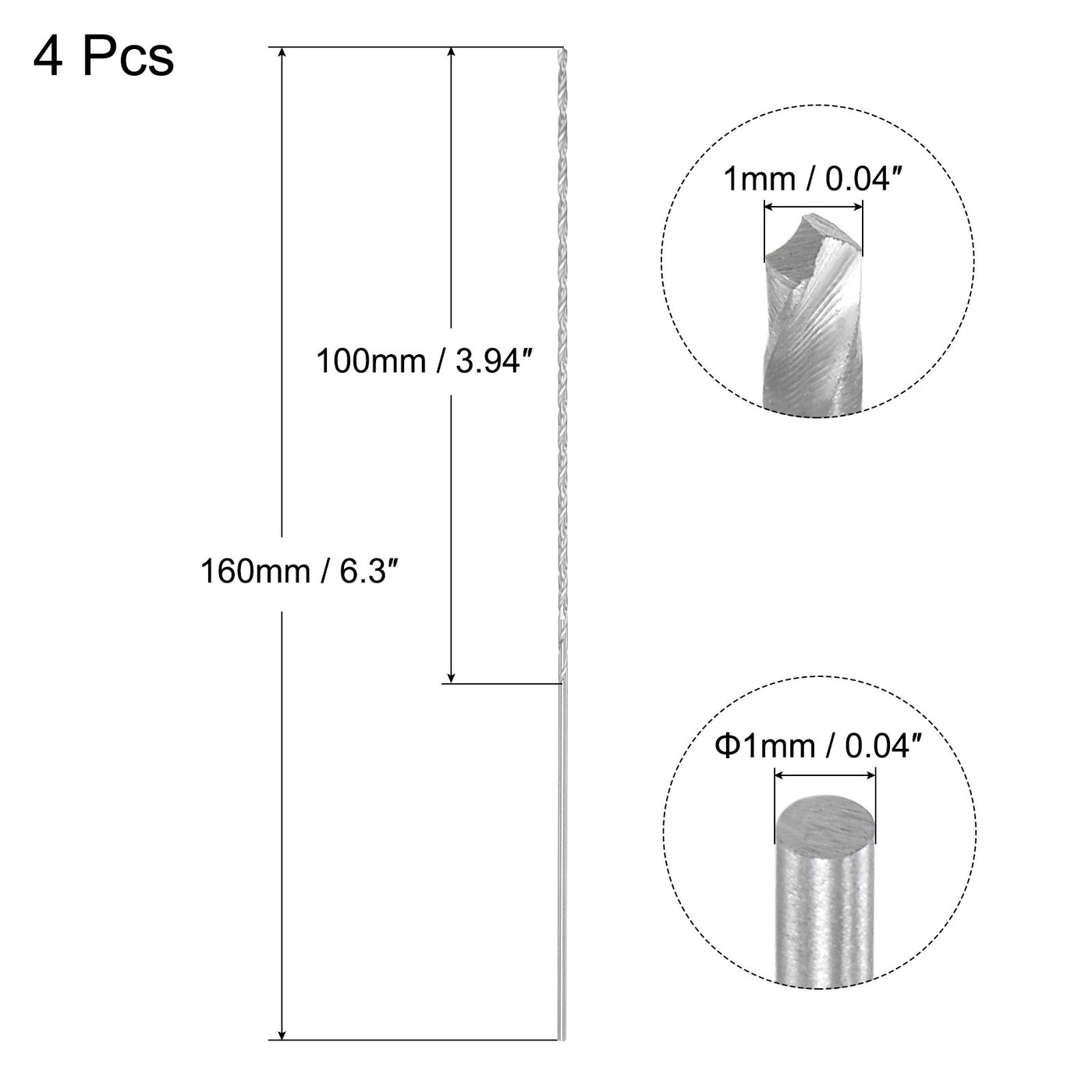 uxcell Uxcell 1mm Twist Drill Bits, High-Speed Steel Extra Long Drill Bit 160mm Length 4pcs