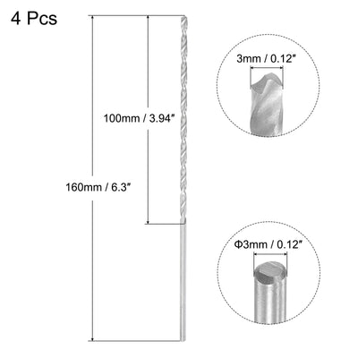 Harfington Uxcell 3mm Twist Drill Bits, High-Speed Steel Extra Long Drill Bit 160mm Length 4pcs