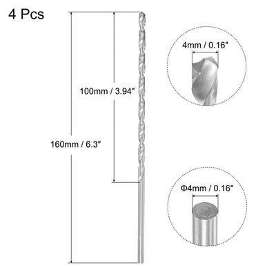 Harfington Uxcell 4mm Twist Drill Bits, High-Speed Steel Extra Long Drill Bit 160mm Length 4pcs