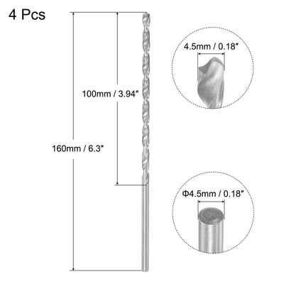 Harfington Uxcell 4.5mm Twist Drill Bits, High-Speed Steel Extra Long Drill Bit 160mm Length 4pcs