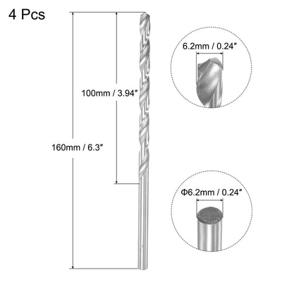 Harfington Uxcell 6.2mm Twist Drill Bits, High-Speed Steel Extra Long Drill Bit 160mm Length 4pcs