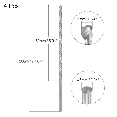 Harfington Uxcell 6mm Twist Drill Bits, High-Speed Steel Extra Long Drill Bit 200mm Length 4pcs