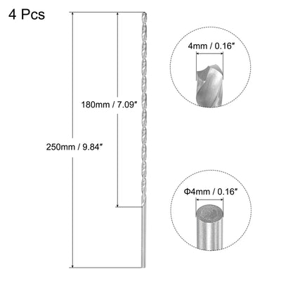 Harfington Uxcell 4mm Twist Drill Bits, High-Speed Steel Extra Long Drill Bit 250mm Length 4pcs