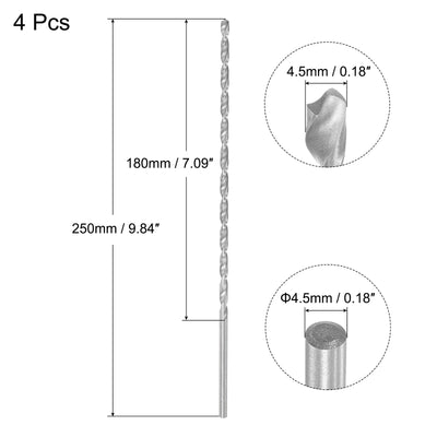 Harfington Uxcell 4.5mm Twist Drill Bits, High-Speed Steel Extra Long Drill Bit 250mm Length 4pcs