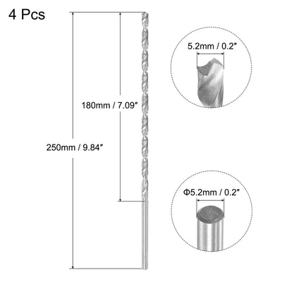 Harfington Uxcell 5.2mm Twist Drill Bits, High-Speed Steel Extra Long Drill Bit 250mm Length 4pcs