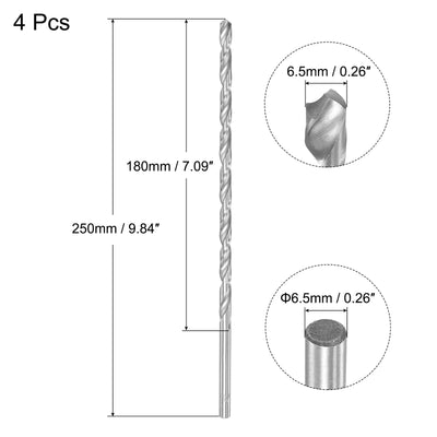 Harfington Uxcell 6.5mm Twist Drill Bits, High-Speed Steel Extra Long Drill Bit 250mm Length 4pcs