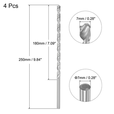 Harfington Uxcell 7mm Twist Drill Bits, High-Speed Steel Extra Long Drill Bit 250mm Length 4pcs