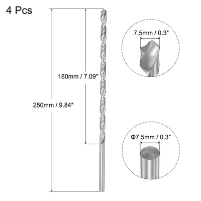 Harfington Uxcell 7.5mm Twist Drill Bits, High-Speed Steel Extra Long Drill Bit 250mm Length 4pcs