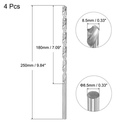 Harfington Uxcell 8.5mm Twist Drill Bits, High-Speed Steel Extra Long Drill Bit 250mm Length 4pcs