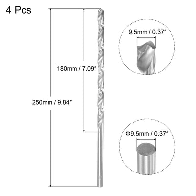 Harfington Uxcell 9.5mm Twist Drill Bits, High-Speed Steel Extra Long Drill Bit 250mm Length 4pcs