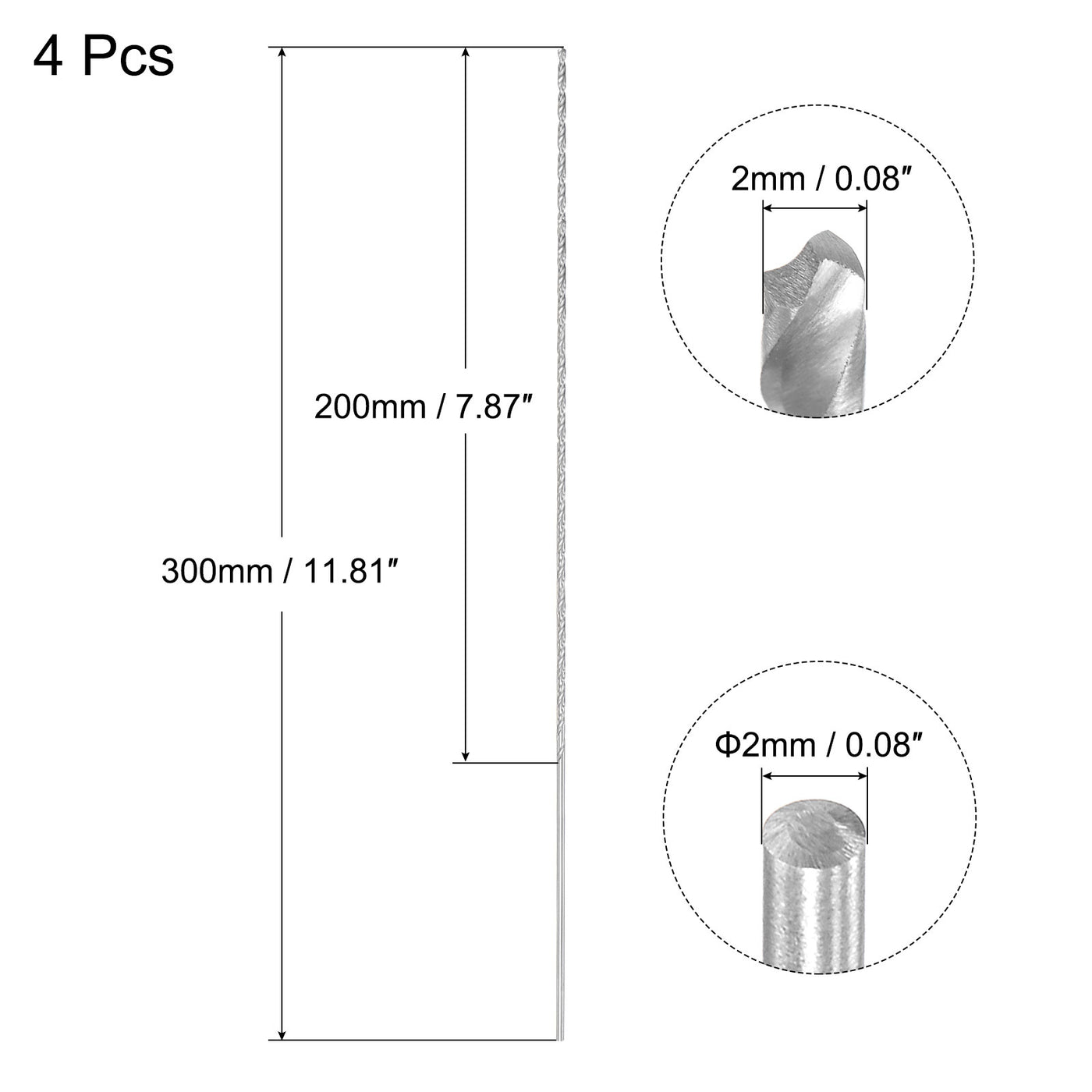 uxcell Uxcell 2mm Twist Drill Bits, High-Speed Steel Extra Long Drill Bit 300mm Length 4pcs