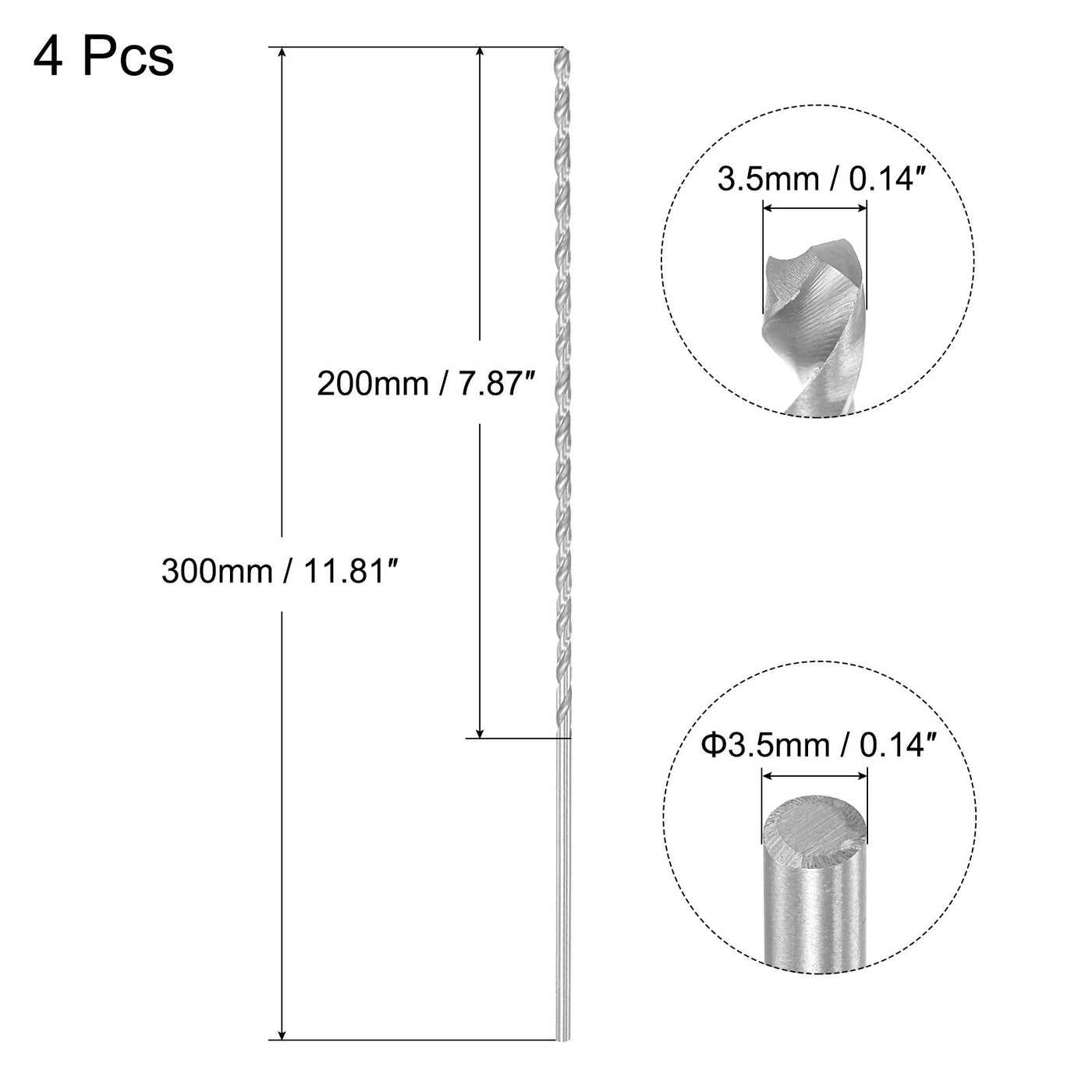 uxcell Uxcell 3.5mm Twist Drill Bits, High-Speed Steel Extra Long Drill Bit 300mm Length 4pcs