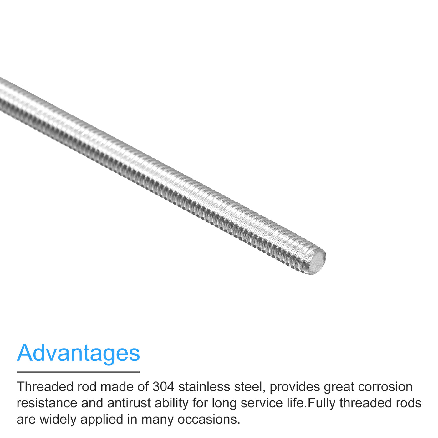 Harfington Fully Threaded Rod M4 x 100mm 0.7mm Pitch 304 Stainless Steel Right Hand 3pcs