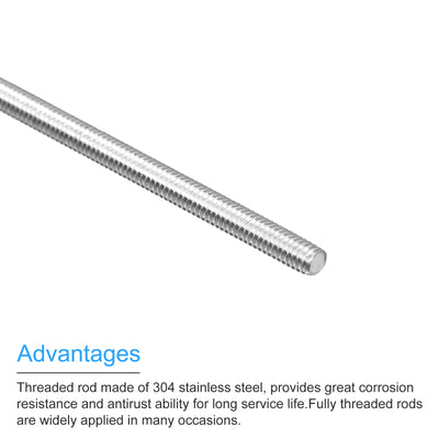 Harfington Fully Threaded Rod M4 x 100mm 0.7mm Pitch 304 Stainless Steel Right Hand 3pcs