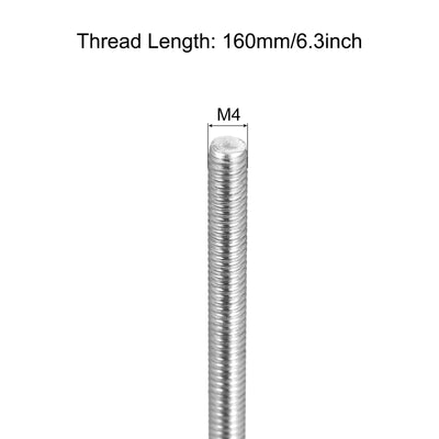 Harfington Fully Threaded Rod M4 x 160mm 0.7mm Pitch 304 Stainless Steel Right Hand 3pcs