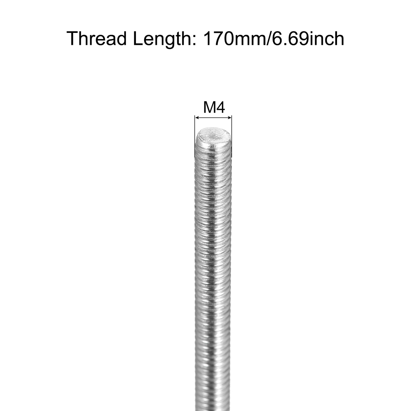 Harfington Fully Threaded Rod M4 x 170mm 0.7mm Pitch 304 Stainless Steel Right Hand 3pcs