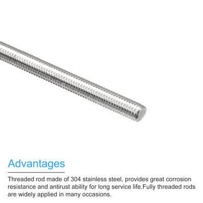 Harfington Fully Threaded Rod M5 x 100mm 0.8mm Pitch 304 Stainless Steel Right Hand 3pcs