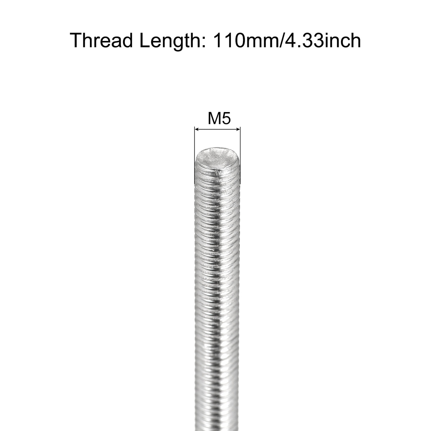 Harfington Fully Threaded Rod M5 x 110mm 0.8mm Pitch 304 Stainless Steel Right Hand 3pcs