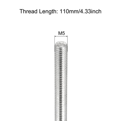 Harfington Fully Threaded Rod M5 x 110mm 0.8mm Pitch 304 Stainless Steel Right Hand 3pcs