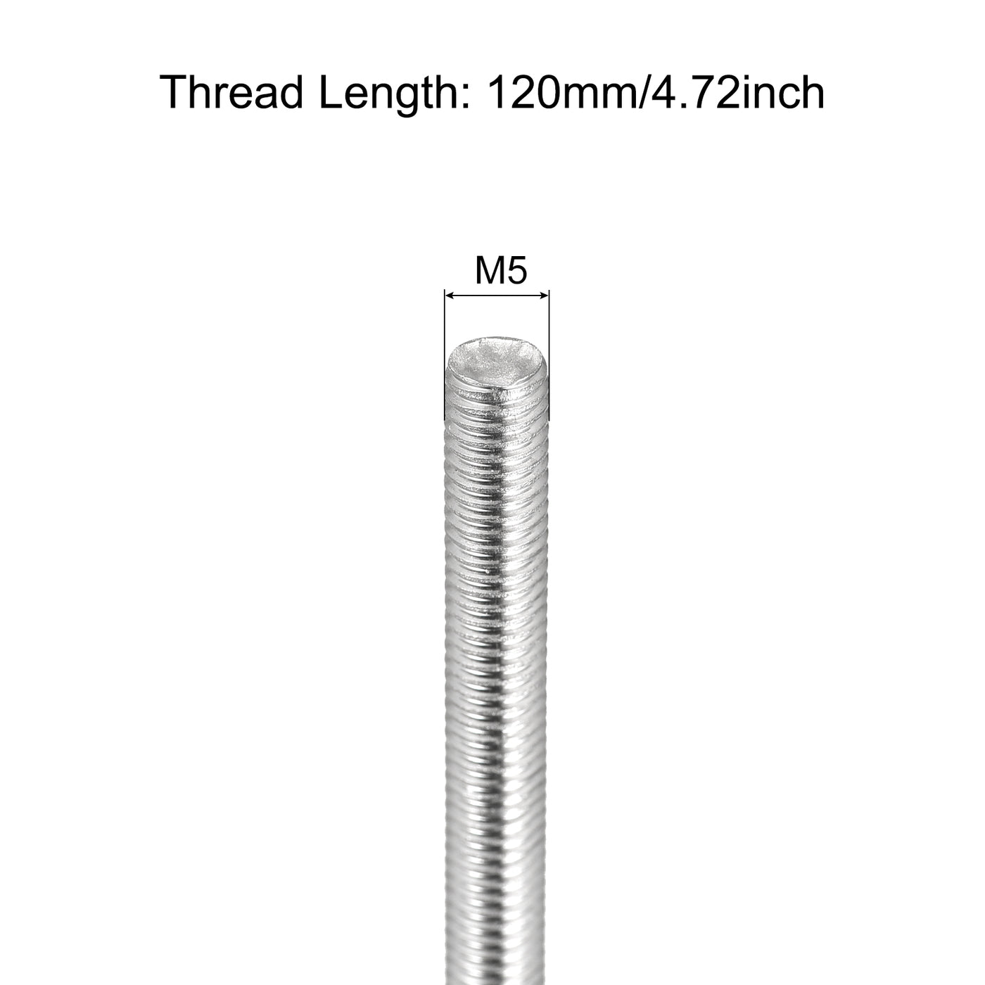 Harfington Fully Threaded Rod M5 x 120mm 0.8mm Pitch 304 Stainless Steel Right Hand 3pcs