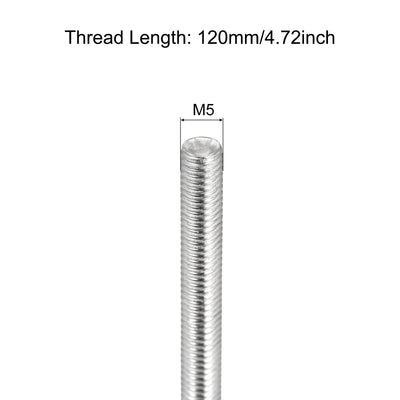 Harfington Fully Threaded Rod M5 x 120mm 0.8mm Pitch 304 Stainless Steel Right Hand 3pcs