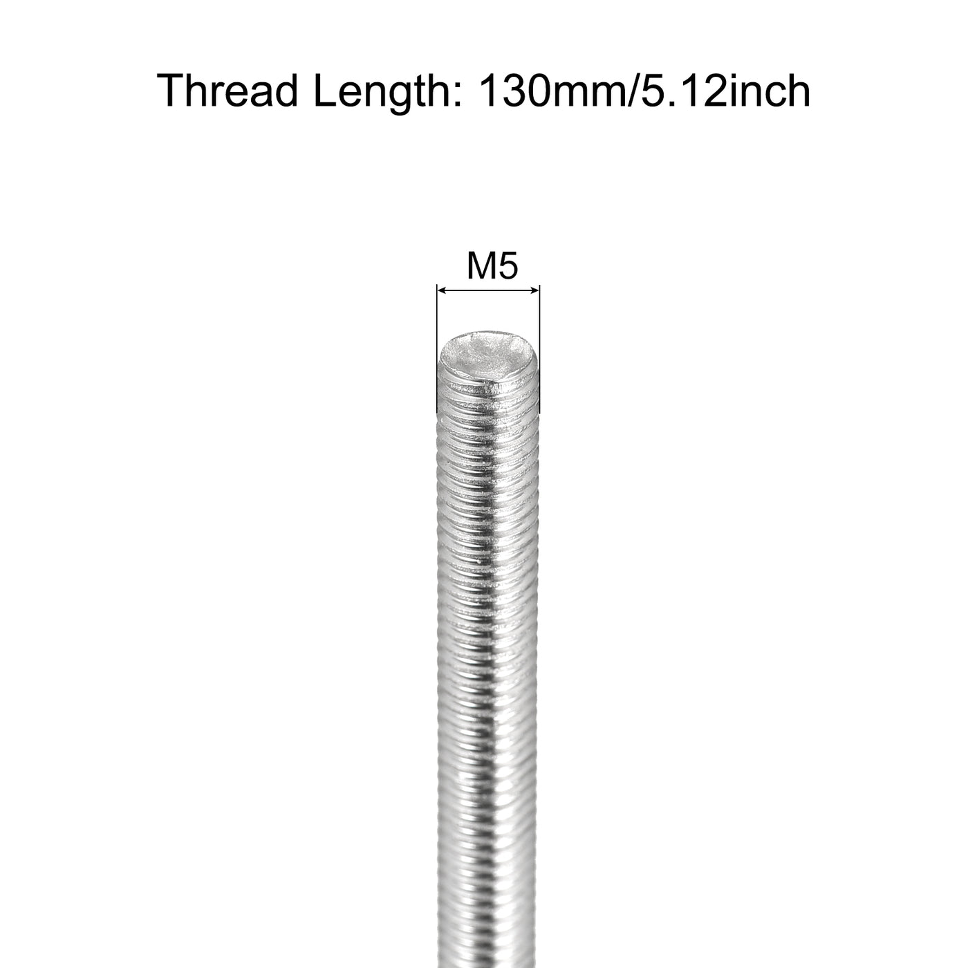 Harfington Vollgewindespindel M5 x 130mm 0,8mm Gewindesteigung 304 Edelstahl Rechtsgewindespindelstangen Stangen 3er Pack