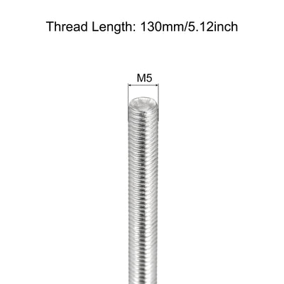 Harfington Vollgewindespindel M5 x 130mm 0,8mm Gewindesteigung 304 Edelstahl Rechtsgewindespindelstangen Stangen 3er Pack