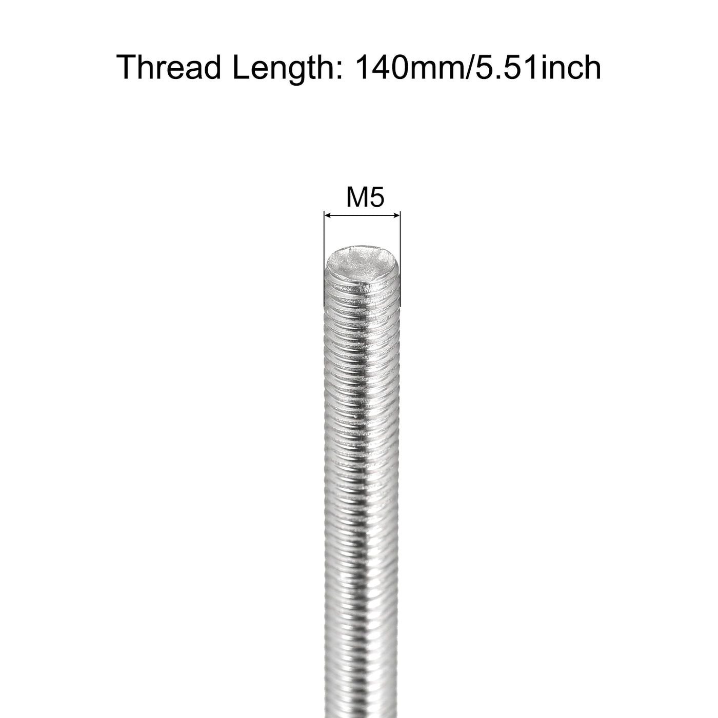 Harfington Vollgewindespindel M5 x 140mm 0,8mm Gewindesteigung 304 Edelstahl Rechtsgewinde Stangenstäbe 3er Pack