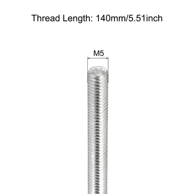 Harfington Vollgewindespindel M5 x 140mm 0,8mm Gewindesteigung 304 Edelstahl Rechtsgewinde Stangenstäbe 3er Pack