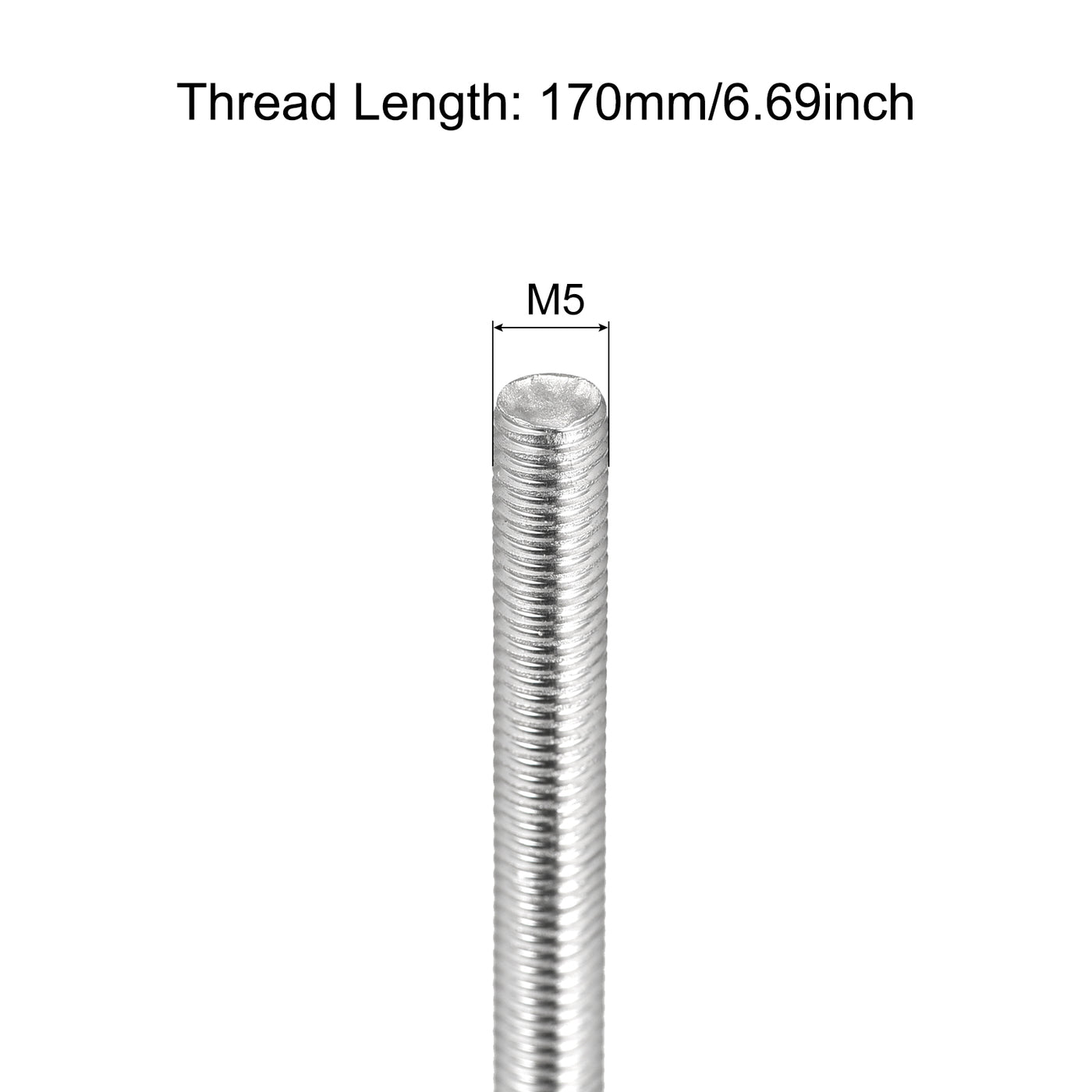 Harfington 3 Stück Gewindestange M5 x 170mm Vollgewindestange 304 Edelstahl V2A Gewindestangen A2 Metrisch Gewindebolzen VA Gewindestab Rechtsgewinde Gewindestift