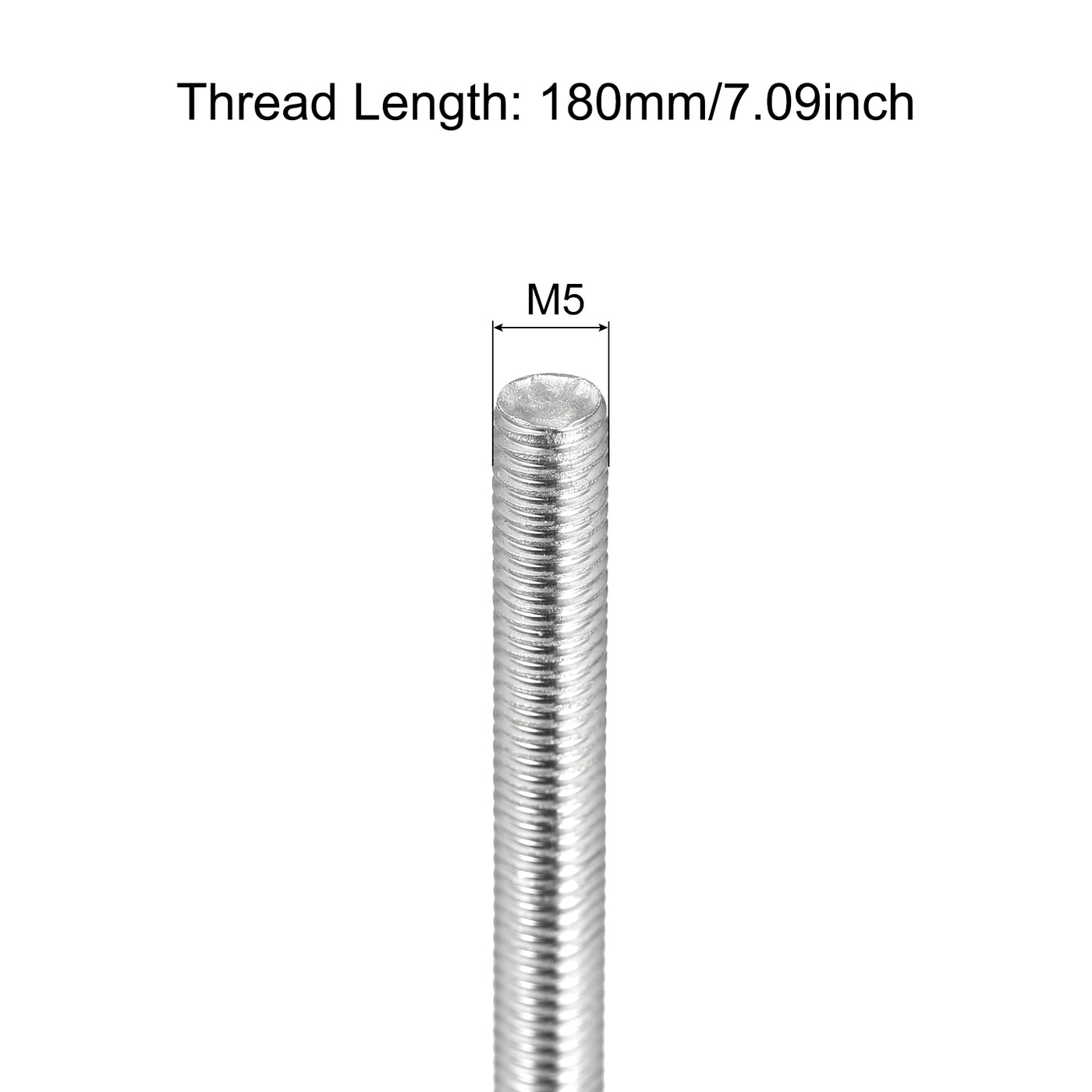 Harfington Fully Threaded Rod M5 x 180mm 0.8mm Pitch 304 Stainless Steel Right Hand 3pcs