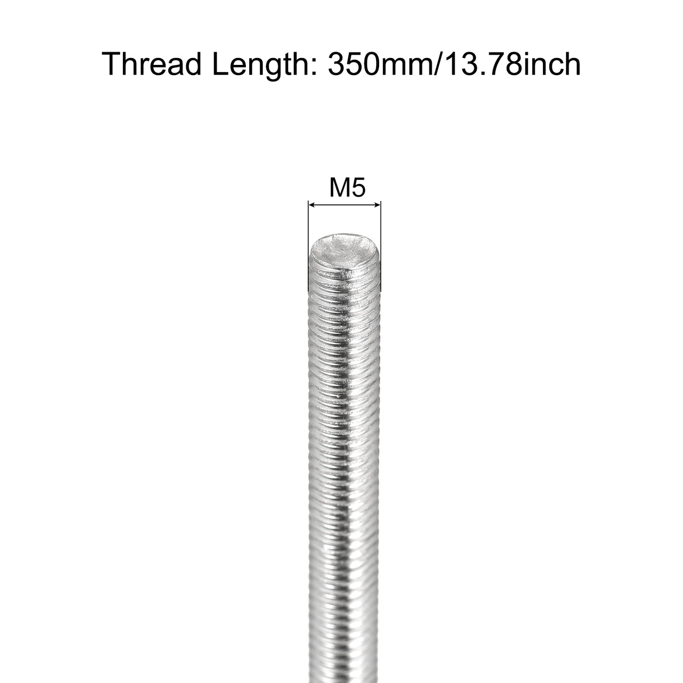 Harfington Fully Threaded Rod M5 x 350mm 0.8mm Pitch 304 Stainless Steel Right Hand 3pcs