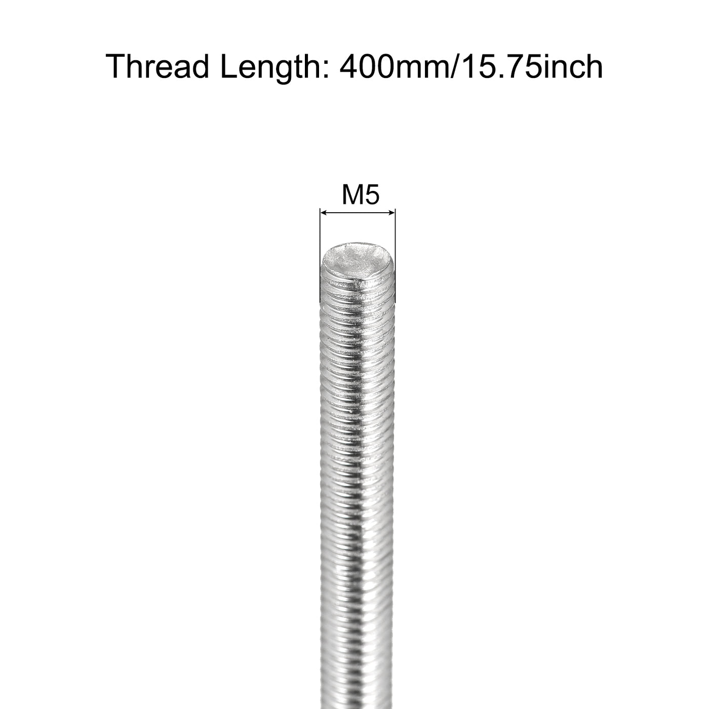 Harfington Fully Threaded Rod M5 x 400mm 0.8mm Pitch 304 Stainless Steel Right Hand 3pcs