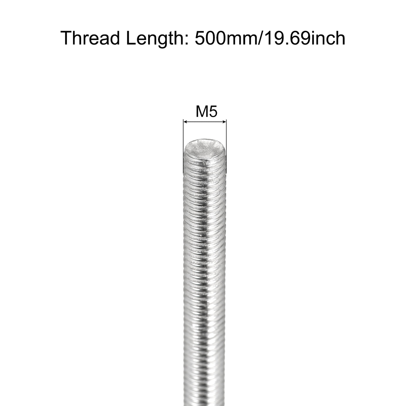 Harfington Fully Threaded Rod M5 x 500mm 0.8mm Pitch 304 Stainless Steel Right Hand 3pcs