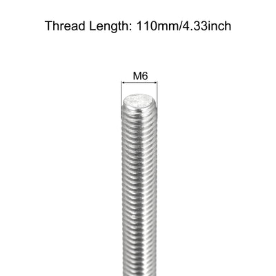 Harfington Fully Threaded Rod M6 x 110mm 1mm Pitch 304 Stainless Steel Right Hand 3pcs