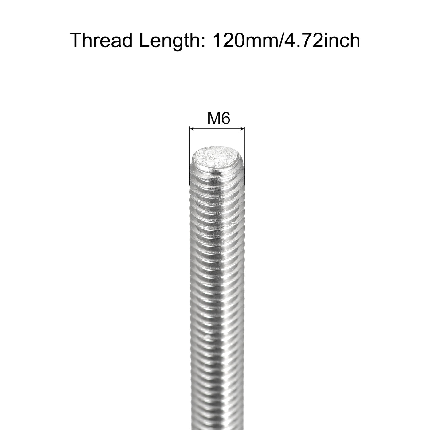 Harfington Fully Threaded Rod M6 x 120mm 1mm Pitch 304 Stainless Steel Right Hand 3pcs