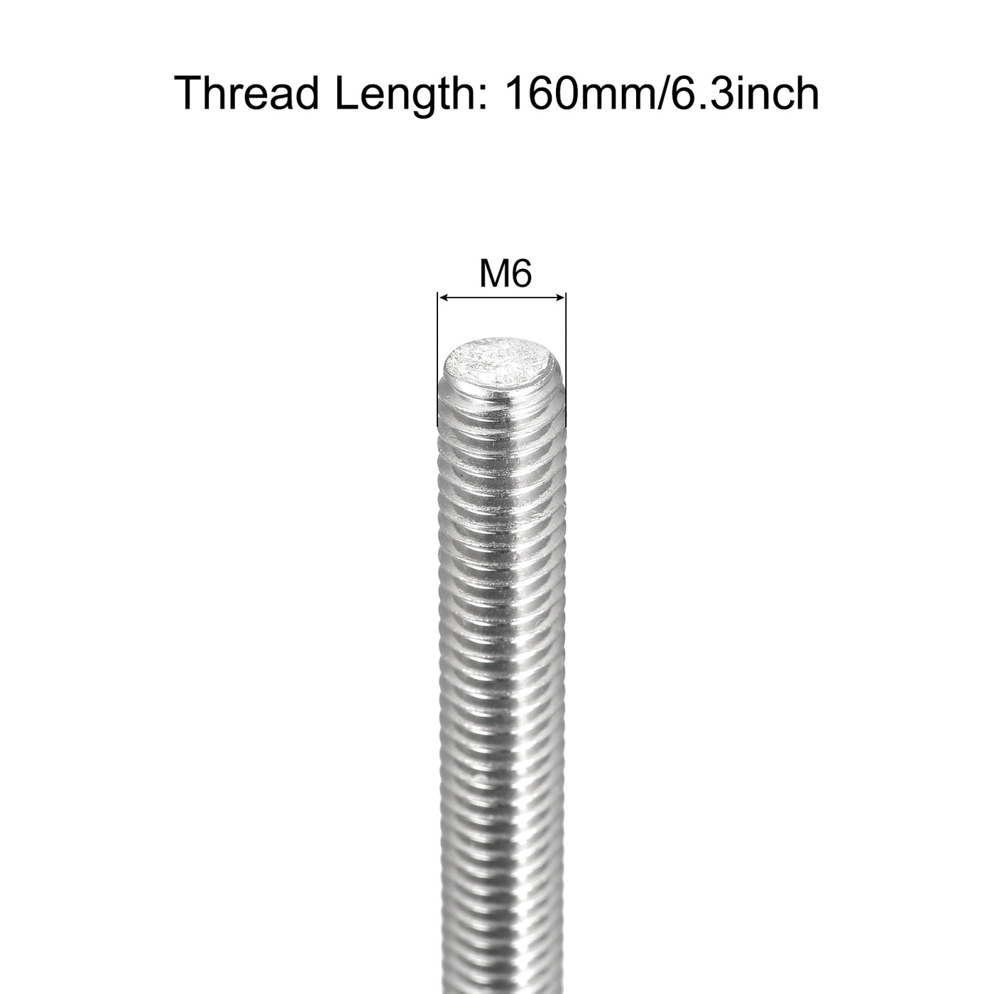 Harfington Fully Threaded Rod M6 x 160mm 1mm Pitch 304 Stainless Steel Right Hand 3pcs