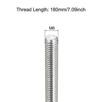 Harfington 3 Stück Gewindestange M6 x 180mm Vollgewindestange 304 Edelstahl V2A Gewindestangen A2 Metrisch Gewindebolzen VA Gewindestab Rechtsgewinde Gewindestift