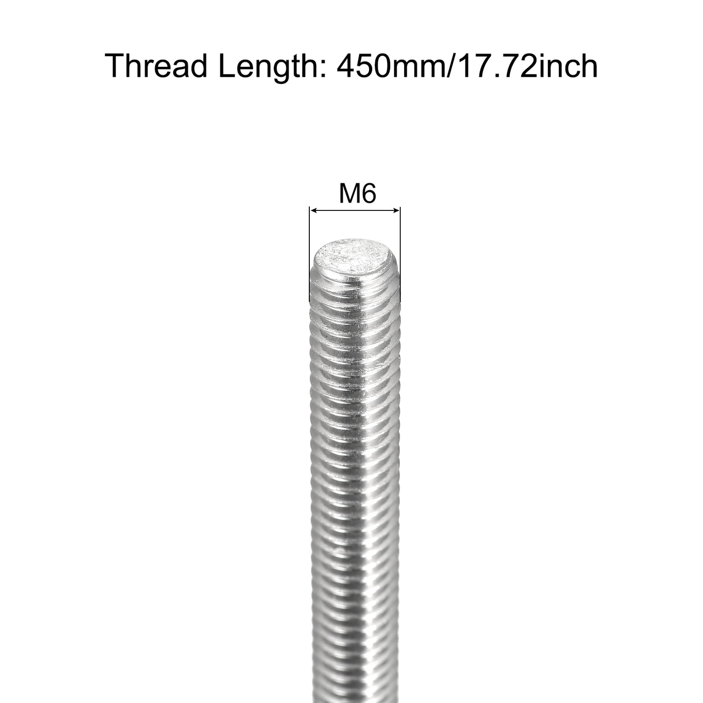 Harfington Fully Threaded Rod M6 x 450mm 1mm Pitch 304 Stainless Steel Right Hand 3pcs