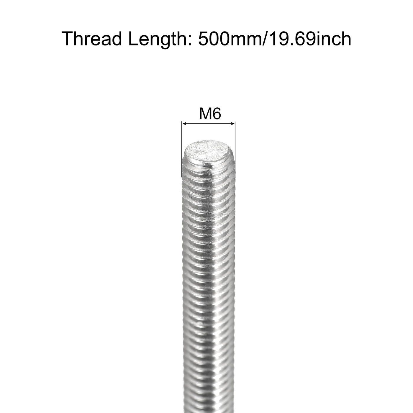 Harfington Fully Threaded Rod M6 x 500mm 1mm Pitch 304 Stainless Steel Right Hand 3pcs